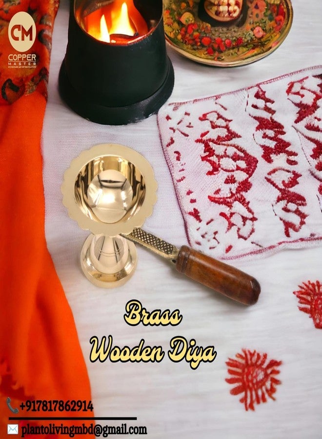 Copper-Master Pure Brass Akhand Diya with Wooden Handle | Traditional Dhoop Diya & Puja Lamp for Aarti, Temple Prayer & Home Decor - Image 4